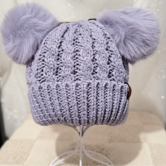 C.C Accessories - C.C Lavender Knit Beanie with Pom-Poms